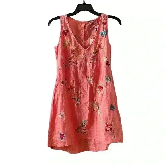 Johnny Was Adara Linen V Neck Coral Embroidered Tank Dress Size XXS/XS -  www.sanvalentin.cl
